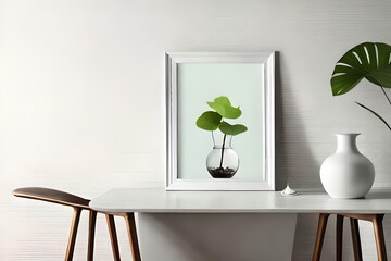 Minimal White Picture Frame Canvas Display With Flower in Vase