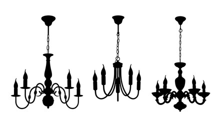 The set silhouettes of classic chandeliers. 
 - obrazy, fototapety, plakaty