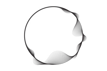 Abstract circle round frame by lines wavy flowing black gradient isolated on transparent background. Vector in concept modern, technology, science, music. - obrazy, fototapety, plakaty