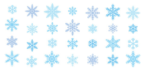 Cute snowflake vector illustration set with round shapes for a friendly look, snow illustration hand drawn collection.