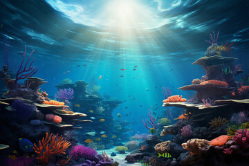 Fototapeta na wymiar Tropical Scenery Underwater Diving With Marine Life