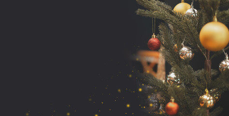 Merry Christmas background or banner with copy space. Concept of Christmas is coming, ornament,...