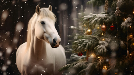 Obraz na płótnie Canvas horse on the Christmas background