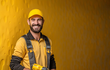Smilling installer - construction worker in yellow.