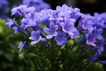 Clouseup beautiful purple lily flowers in the garden with blurred dark background. High quality photo