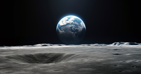 Planet earth from moon space at the night background. High quality photo
