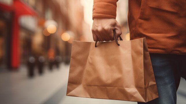Stylish man walking with shopping bags