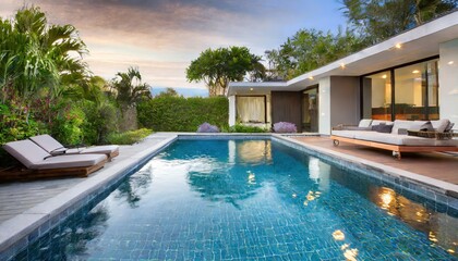 Backyard design with modern pool by generative AI	
