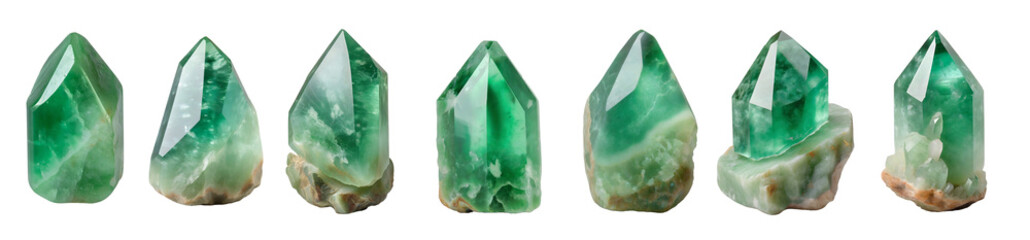 Collection of jade crystals isolated on transparent background. 