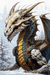 dragon  Mythology creature. Dark fantasy illustration
