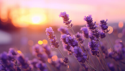 lavender flowers on blurred background, pretty lavender flowers. flowers in the morning. sunset,...