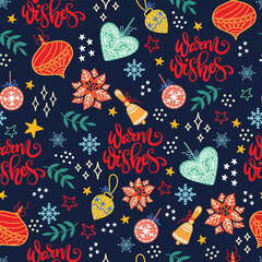 Winter holiday seamless pattern with Christmas elements vector - obrazy, fototapety, plakaty