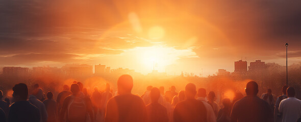 A Crowd of People Crosses the Street in the Heart of the City During Sunset, Capturing the Dynamic Energy of Urban Life.