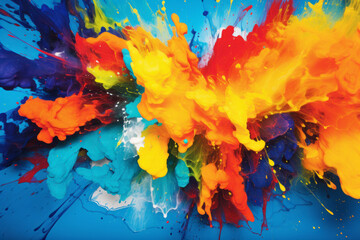 Explosive Array of Ink Splatters Adds Vibrant Chaos to the Canvas, Orange yellow, dark blue and dark purple bubble oil. Full frame of multi size oil droplet.