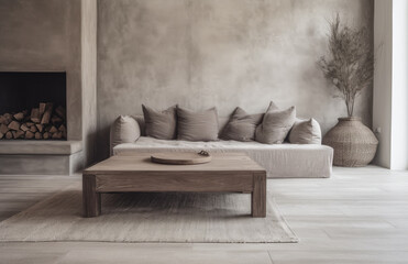 Fototapeta na wymiar Basic living room interior composition with a sofa an minimal decoration