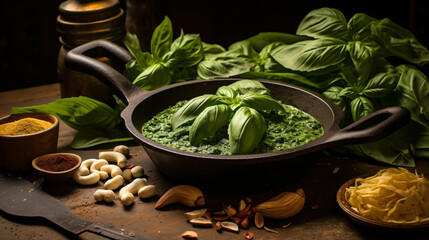 Iron with basil and ingredients