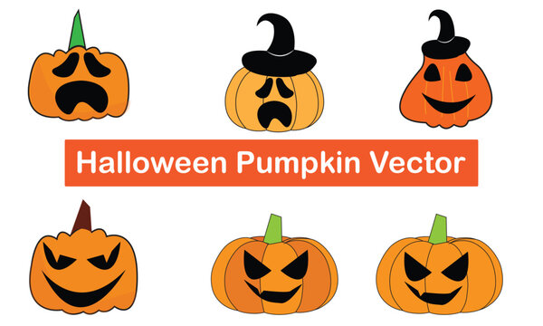 Halloween pumpkin vector .Emotion Variation. Simple flat style design elements. Set of silhouette spooky horror images of pumpkins.