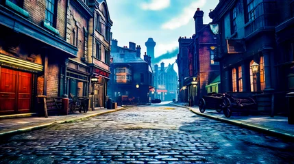 Foto op Canvas Cobblestone street with steam engine on the side of it. © Констянтин Батыльчук