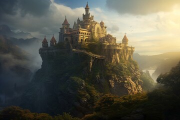 An enchanting fantasy image showcasing a colossal fortress, captivating enchantment, enigma, and a captivating saga. Generative AI - obrazy, fototapety, plakaty