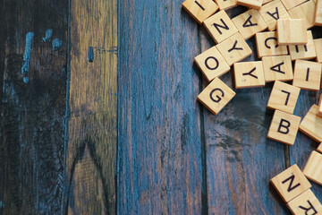 wood tile on wooden background with negative space