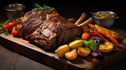 Beef rib roast with Yorkshire puddings and vegetable