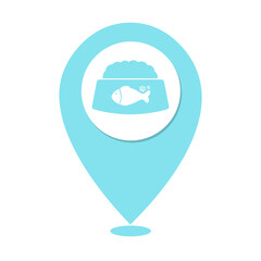 blue sky cat food bowl location icon and fish