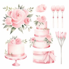Watercolor Wedding Bliss, pink set for scrapbooking