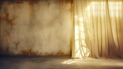 Empty room with white curtain and light coming through the window.