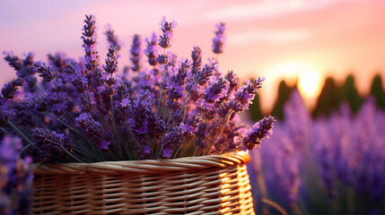 A lavender basket in a lavender field