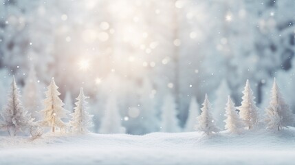 Christmas background with snow covered trees and sun, AI - Powered by Adobe