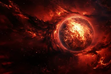 Foto op Canvas A fiery planet in outer space. Generative AI © Kael