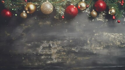 animated merry christmas background with pine twigs and baubles
