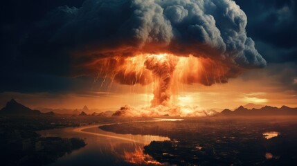 nuclear explosion, nuclear mushroom, consequences of war - obrazy, fototapety, plakaty
