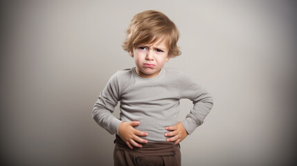 sad little boy holding his stomach, illness, cramps, health, color background, stomach-ache, abdominal, griping, bellyache, tummy-ache, gripes, portrait, ill, child, kid, baby, toddler, son, cry - obrazy, fototapety, plakaty