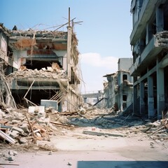 Ruined landscape. Concept of earthquakes and destruction