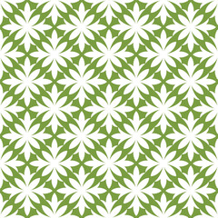 Green seamless pattern with white abstract flowers