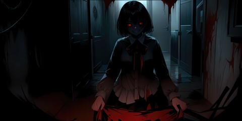 Scary Cute Girl High Quality Illustration