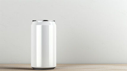 A carbonated drink can on a light background, ideal for a mockup template, in a horizontal orientation.
