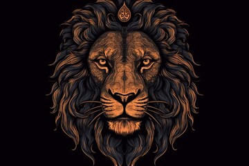 Black background with lion's head. Generative AI