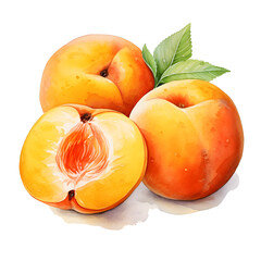 Naklejka na ściany i meble Apricot, Fruits, Watercolor illustrations