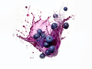 Splashing Sensation: Vibrant Blueberry Burst on a White Background