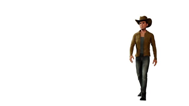4K 3D Animation: Cowboy Walking Loop Character