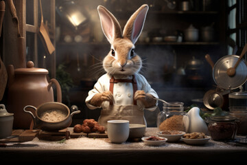 Cher rabbit is cooking in the kitchen