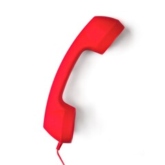 Red handset of a vintage phone isolated on white background.  Square image.