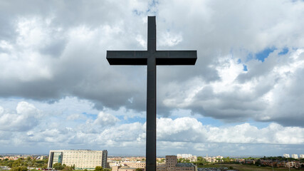 Aerial view of the cross of the Jubilee of 2000, located in Tor Vergata district, in Rome, Italy.