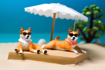 柴犬とビーチ