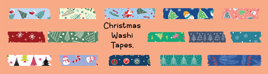 Christmas Washi Tapes. Christmas decoration for frames, scrapbooking, borders, web graphics, crafts, stickers.