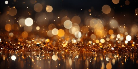 Glittering gold particles and confetti, for enhancing the joy of Christmas and New Year festivities. banner