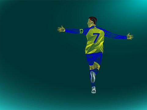 The image of a football player created with Vector Line art technique. Player number seven celebrating goal.