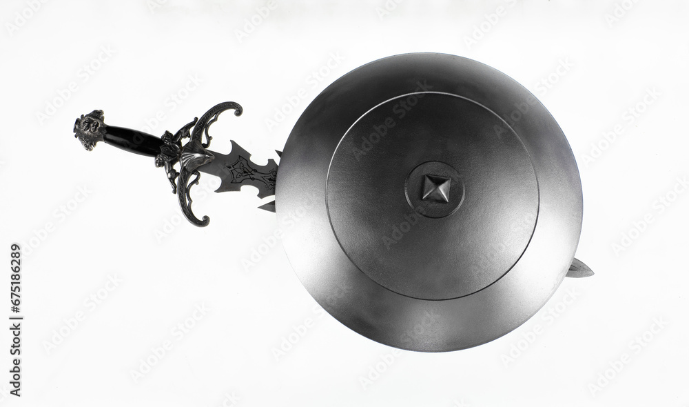 Wall mural iron shield and sword isolated on white background